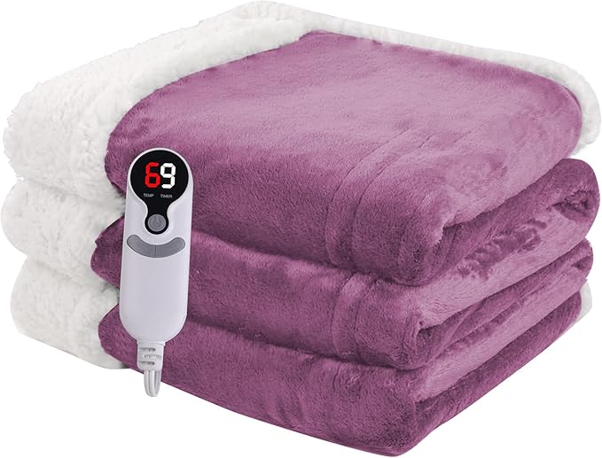 Heated Blanket Electric Blanket Full Size 72''x84'', Soft Flannel Heating Blanket with 1-10 Hour Auto Off - 6 Heat Settings - Machine Washable - Purple