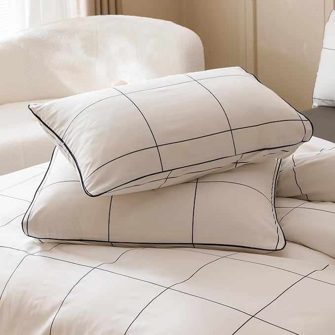 Wellboo White Plaid Comforter Sets Twin Black White Grid Checkered Bedding Comforters Cotton White and Black Buffalo Check Grid Quilts for Women Men Soft Modern Big Plaid Geometric Gingham Bed