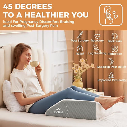 Leg Pillow Elevation Blood Circulation, Leg Elevation Pillows for After Surgery, Swelling, Leg Elevating Pillows with Cover and Handle, Leg Pillow for Pain Relief, 23.6×16.8×8 Inch, White/Grey
