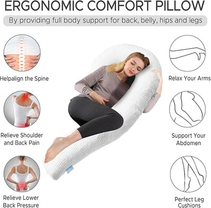 Body Pillow for Adults - Soft Long Bed Pillows Insert for Sleeping - Shredded Memory Foam & Removable Washable Cover - Swan Shaped Side Sleeper Pregnancy Pillow 49 Inch (White)