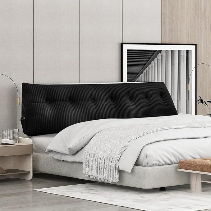 SLIGUY Large Headboard Pillow, Headboard Wedge Pillow Bed Rest Reading Pillow Bolster Triangular for Sitting in Bed-Backrest Positioning Support Long Pillow for Daybed (King:76x8x20 Inches,Black)