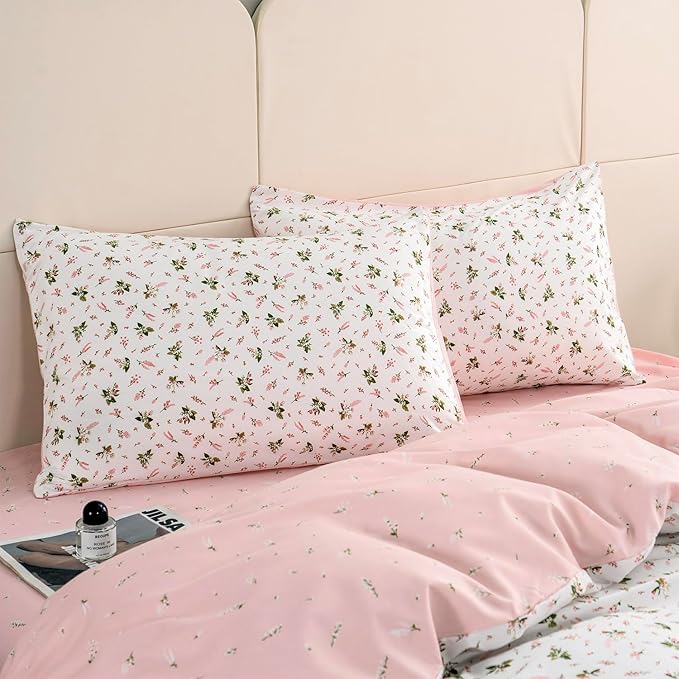 Jane yre Duvet Cover Queen Floral Brushed Microfiber 3 Pieces Floral Bedding Set Queen Garden Style Pink Floral Pattern Flower Queen Duvet Cover with Zipper Closure Luxury Soft Breathable Comfy