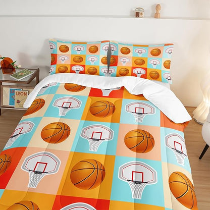 Basketball Comforter Kids Bedding King Size,Sports Style Basketball Printing Bedding Set for Teens Boys Bedroom Decor,Ball Sports Games Comforter Set Soft Kids Bedding with 2 Pillowcases.