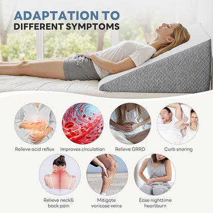 Wedge Pillow for Sleep Apnea, 12" Triangle Pillows Memory Foam Acid Reflux Pillow, Anti Snore Wedges for Sleeping with Washable Breathable Cover, Grey and White
