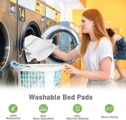 Bed Pads Washable Waterproof for Incontinence Adults, Reusable Wetting Pad Mattress Protector Underpads Tuckable Quick Dry, Fits Queen Size Bed, 36" x 60", White