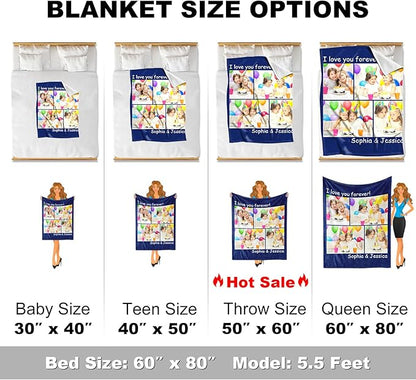 Yoke Style Ships Next Day, Mothers Day Blanket Gifts Custom Blanket with Photos Text, Picture Blankets Customized, Personalized Blankets and Throws Birthday Gifts for Mom Dad Girlfriend Women