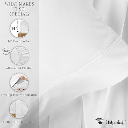 URBANHUT 100% Egyptian Cotton Sheets - 1000 Thread Count Twin White Sheet Set (3Pc), Long Staple Cotton Sheets, All Season Sateen Weave, Luxury Hotel Twin Bedsheets,16" Deep Pocket