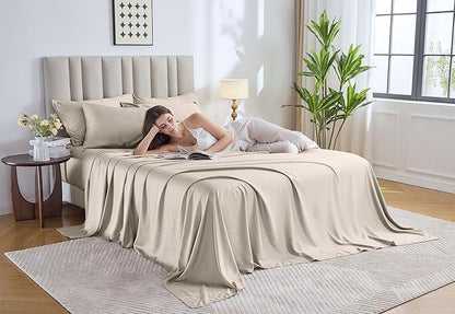 Pure Bamboo Twin XL Sheets, Genuine 100% Organic Viscose Derived from Bamboo Bed Sheet Set, Luxuriously Soft & Cooling, Double Stitching, 2 Year Quality Promise (Twin XL, Creme)