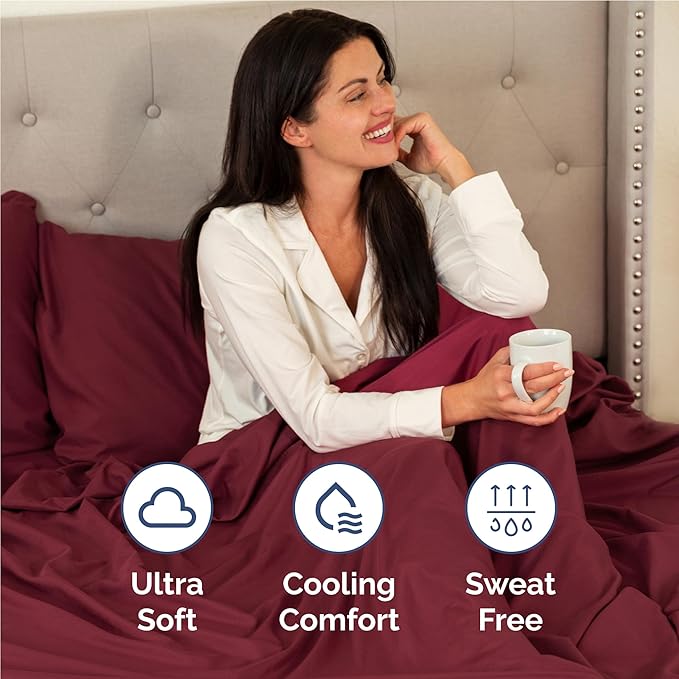 Twin XL 4 Piece Sheet Set - Comfy Breathable & Cooling - Ultra-Soft Hotel Luxury Bedding Set w/ 8-16 Inch Deep Pockets - 1 Flat & 1 Fitted Sheet & 2 Pillowcases - Wrinkle Free & Easy Care - Burgundy