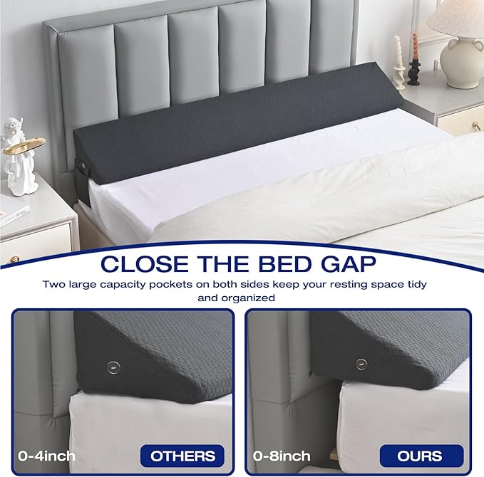 Twin Bed Wedge Pillow for Headboard Gap Filler Pillow Plus (0-8")Mattress Wedge Gap Filler Twin Between Wall and Mattress,for College Dorm,Sleeping Backrest Headboard Pillow Dark Grey Bedroom Decor