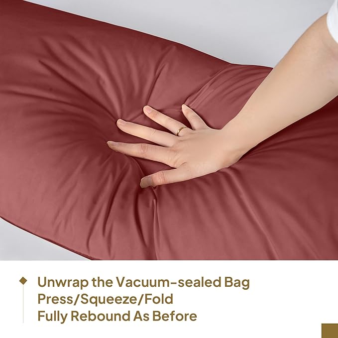 Goose Down Body Pillows for Adults, Large Body Pillow for Side Sleeper, Hugging Feather Body Pillow Insert, Cooling Full Length Long Pillow for Bed with 100% Organic Cotton Shell, (Burgundy 20"x54")
