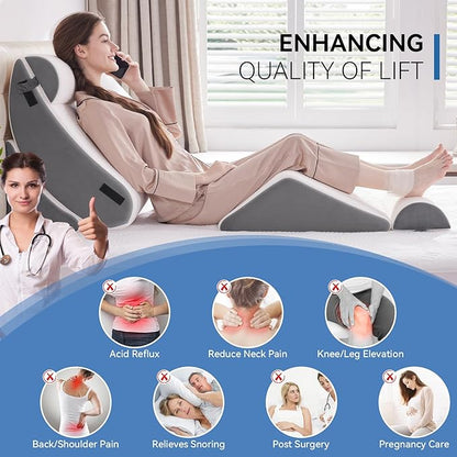 Wedge Pillow Set for After Surgery, 5 PCS Bed Wedge Pillow for Sleeping, Memory Foam Orthopedic Back Pillow for Pain Relief and Acid Reflux, Adjustable Post Surgery Pillow Grey