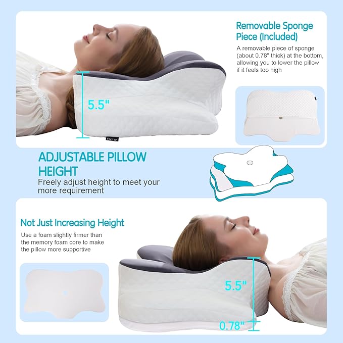 Cervical Pillow for Neck Pain Relief, Orthopedic Memory Foam Pillow with Cooling Case for Side, Back, Stomach Sleepers, Ergonomic Neck and Shoulder Support
