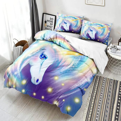 CVHOUSE Rainbow Unicorn Duvet Cover Twin Size,Glitter Bedding Set for Girls Kids Teens,Rainbow Comforter Cover,1 2 Pillowcases 3 Piece Twin 71'x87'