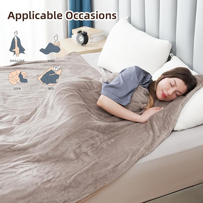 Electric Heated Blanket Twin Size 62”x84”,Soft Warmth Cozy with 6 Heating Settings 1-10 Hours Auto-Off, One Touch Operation, Machine Washable, Camel