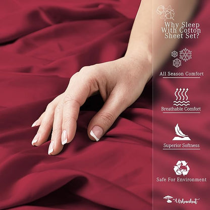 URBANHUT 1000 Thread Count California King Bed Sheets Egyptian Cotton Sheet Set, Long Staple Soft & Breathable, 4 Pc Bed Sheet Sets, Luxury Hotel Sateen Sheets Fits 16" Deep Pocket - Burgundy