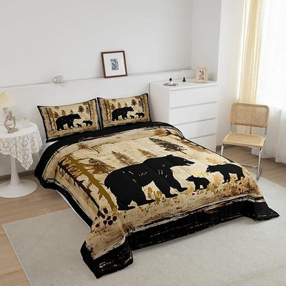 Feelyou Bear Bedding Set for Kids Toddler Queen Size Black Bears Comforter Set Boys Girls Cabin Rustic Farmhouse Bedding Set Wildlife Duvet Set 3Pcs