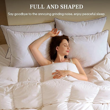 BHZ Goose Down Feather Pillows King Size Set of 4, Luxury Hotel Alternative Collection Bed Pillows for Sleeping Firm Soft Support for Side & Back Sleepers, White