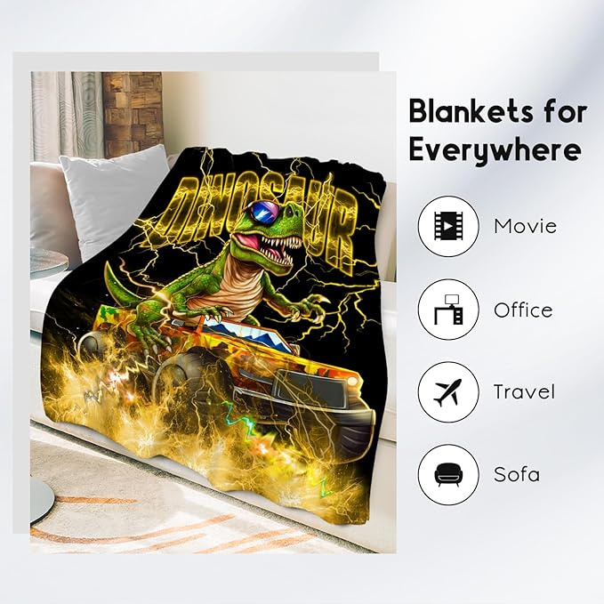 Boys Blanket Dinosaur Throw Blankets Gifts for Kids, 40"x50" Lightweight Fluffy Cozy Toddlers Throw for Son Grandson