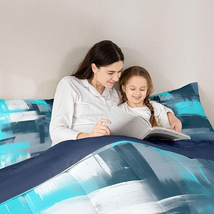Feelyou Abstract Comforter Modern Abstract Art Comforter Set for Boys Girls Children Teal Blue Pattern Bedding Set Room Decor Twin Size Duvet Set 2Pcs