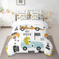 Feelyou Cartton Car Kids Comforter Set with Sheets 7 Piece Queen Size Racing Sports Game Bedding Set Decor Cute Dinosaur Racer Bed in a Bag Gift for Racing Lover White Blue Bed Set Bedroom