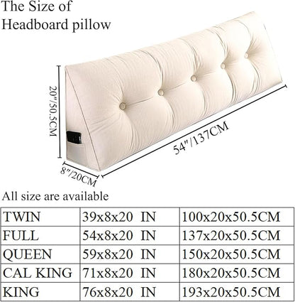 SAMTY Husband headboard Pillow Large Back Rest Support Reading Pillows for Sitting in Bed for Adults Triangle Velvet Wedge Pillow headboard Full Size, Beige