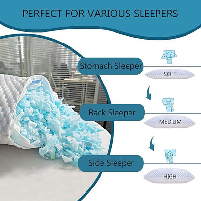 Cooling Pillows for Sleeping, Shredded Memory Foam Cooling Pillow for Hot Sleepers, Adjustable Cool Bed Pillows for Side Back Stomach Sleepers(Queen) 1