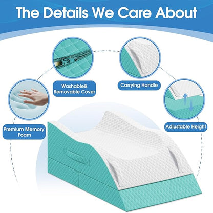 Elevation Pillows for Leg After Surgery, Memory Foam Adjustable Wedge Pillow for Injury or Rest, Ankle Pillow for Sleeping Blood Circulation Green/Double Leg