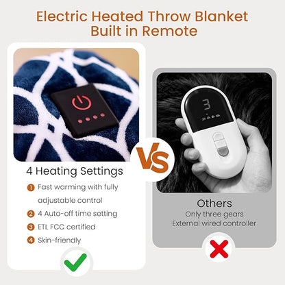 Heated Throw Blanket Electric Blanket with Built-in Button Controller 50"x60" One-Touch Ultra Cozy Soft Warm Heating Electric Blanket with 4 Heat Levels & 4 Hours Auto-Off Overheat