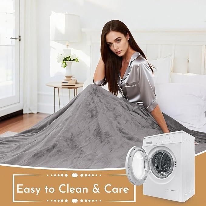 Electric Throw Blanket 50"x60" Throw Size with Cozy Flannel, 5 Heat Settings & 3 Hours Auto Off, Cozy & Warm for All Night, Machine Washable, Light Grey