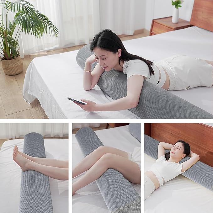 Body Pillow for Adults, Long Full Body Pillow for Side Sleepers and Pregnancy Support, High Resilience Cylindrical Bolster Pillow with Removable Washable Cover (47"x7.9", Grey)