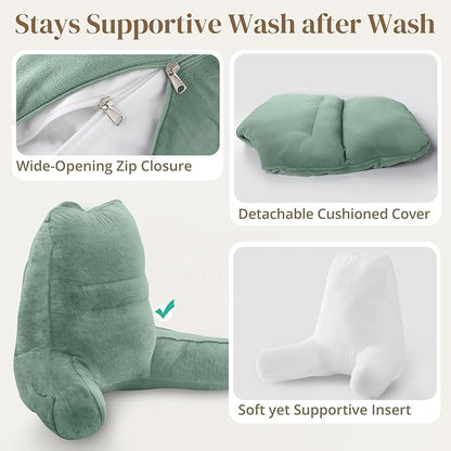 Sasttie Reading Pillow, Pillows for Reading or Relaxing – Ergonomic Support for Head, Neck, Back, and Lumbar, 21-Inch, Green