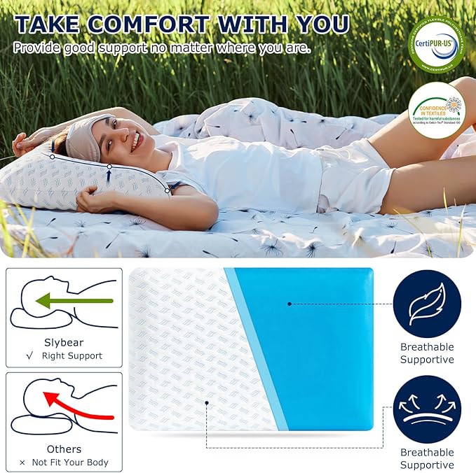 Ultra Thin Pillow 2.75" cooling Memory Foam Pillows for Stomach Sleeping, Gel Infused Slim Pillows for Side Back Stomach Sleepers, Travel Pillow, Bed Pillow Neck support, Washable Cover Standard Size