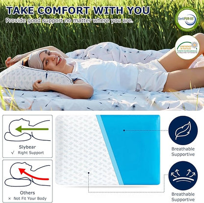 Ultra Thin Pillow 2.75" cooling Memory Foam Pillows for Stomach Sleeping, Gel Infused Slim Pillows for Side Back Stomach Sleepers, Travel Pillow, Bed Pillow Neck support, Washable Cover Standard Size