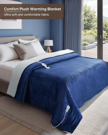 Electric Heated Blanket Twin Size, Washable Blanket Warmer for Home for Adults, Fast Heating, Super Cozy Soft Flannel 62" x 84", 9 Heat Levels, 1-9H Auto-Off, ETL Certified, Navy Blue