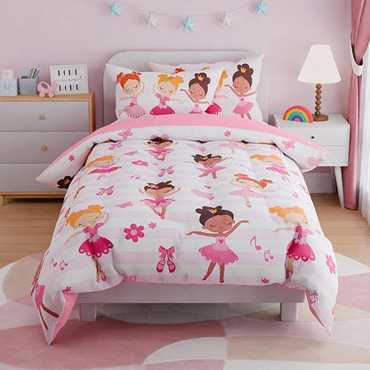 SANDJEST Ballet Full Bedding Sets for Girls, Ultra Soft Microfiber Comforter Set with 4-Pieces, Comforters Kids Bed Set for Children Teen Tween Bedroom Decor