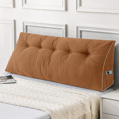 Sasttie Headboard Pillow Queen, Wedge Pillow Headboard for Sitting Up in Bed, Back-Rest Support Triangular Cushion for Reading - Features Removable Washable Cover, Caramel
