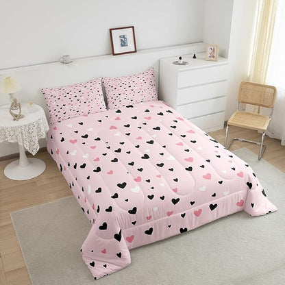 Feelyou Heart Bedding Set Toddler Size Soft Love Comforter Set for Kids Boys Girls Decor Kawaii Comforter Microfiber Pink Duvet Set