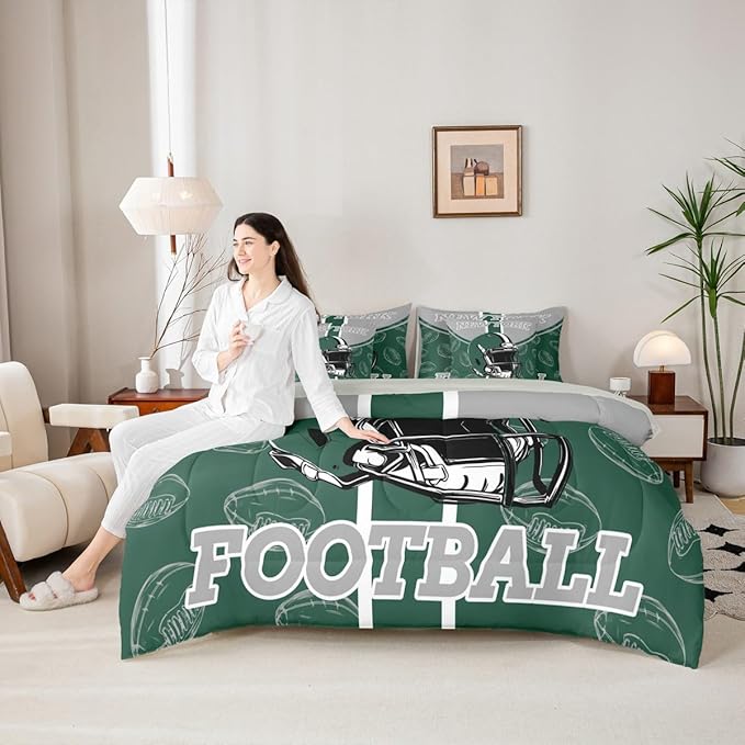 Feelyou Football Comforter Set Full Size 7 Pieces Ball Games Bedding Set for Kids Boys Girls Rugby Bed in a BagFootball Bedroom Decor Rugby Sports