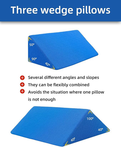 Fanwer Positioning Wedge Pillow for Side Sleeping (3 in 1), 40 Degree Triangle Bed Wedges & Body Positioners for Back Pain, Preventing Bedsores, After Surgery, Knees Elevated, Pregnancy