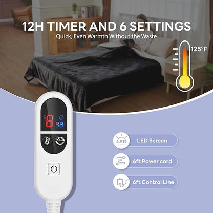 Heated Blanket Electric Blanket Twin Size 62"x84" Fast Heating Electric Blanket with 12 Hours Auto-Off and 6 Heating Settings Overheat Protection Cozy Soft Faux Fur Heated Throw Blanket ETL, Leopard