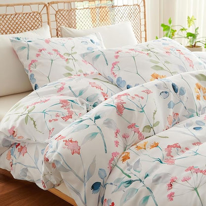 Floral Duvet Cover King 3 Pieces Watercolor Flower Pattern Bedding Set for Girls Colorful Flower Aesthetic Bedding Soft Microfiber Farmhosue Comforter Cover with 2 Pillowcases