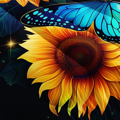 Yellow Sunflower Bedding Blue Butterfly Comforter 3Pcs Queen Black Floral Botanical Pattern Quilt Set for Kid Teen Girl Boy Romantic Starlight Bed Decor Set with 1 Comforter and 2 Pillowcases