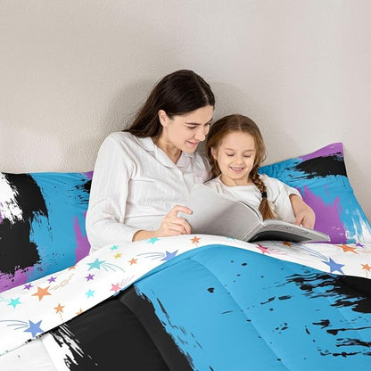 Feelyou Abstract Comforter Modern Abstract Art Comforter Set for Boys Girls Children Purple Blue Black Pattern Bedding Set Room Decor Full Size Duvet Set 3Pcs