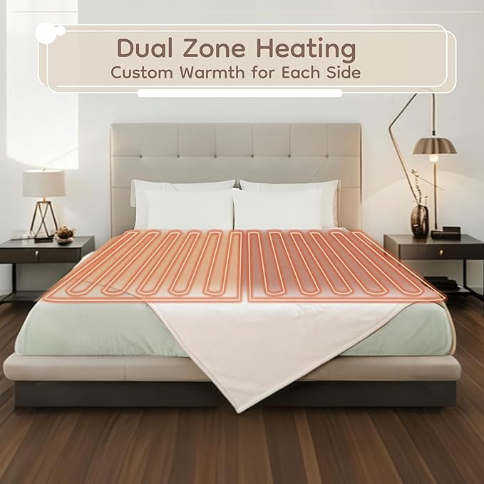 Electric Heated Blanket Queen Size - 84"x90", Soft Flannel Heating Blanket, 10 Heating Levels, 1-12 H Auto Shut Off, Dual Controllers, Breathable Warm and Washable for Bed, White