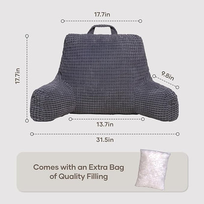 NOONTIDE Reading Pillow with Top Handle,Uniquely Designed Soft Fabric, Ergonomic Back Support for Bed,Cover Washable Sit up Pillow,Watching TV/Gaming/Relaxing(Grey)