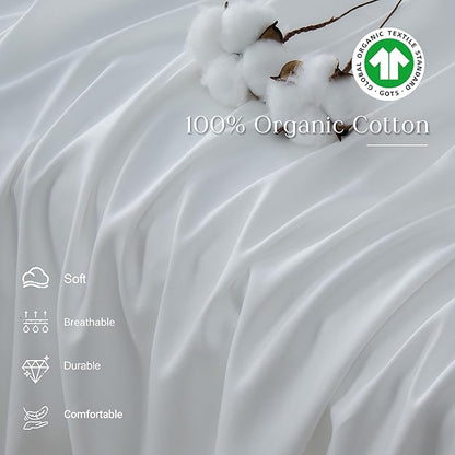 Simple&Opulence Kids 100% Organic Cotton King Duvet Cover Ruffle 3Pcs(1 Comforter Cover 2 Pillowcases) Cute Lace Vintage Boho Shabby Chic Farmhouse Bedding Set Teen Girls(White, King)
