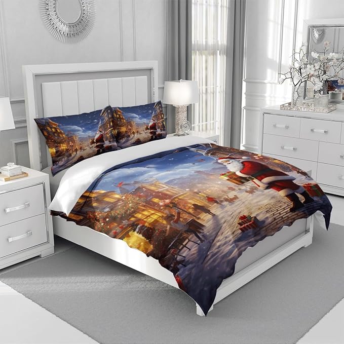 Christmas Duvet Cover Bedding Sets King Size for Kids Girls Teens, Christmas Petal Country Bedding Décor, 1 Duvet Cover and 2 Pillow Shams - 70x90 inches