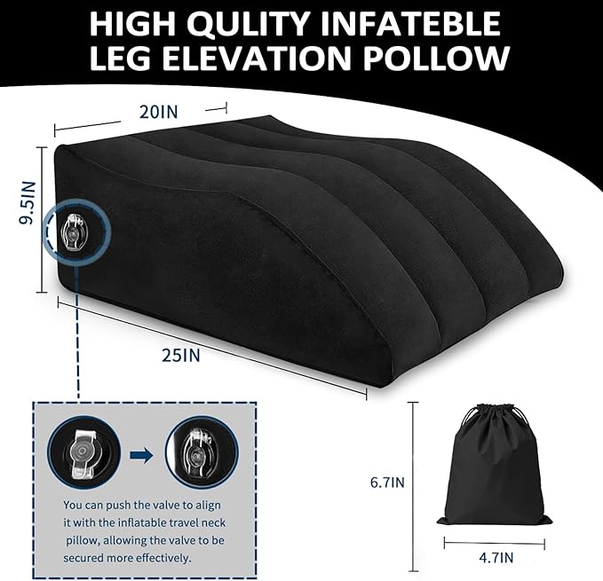 Inflatable Wedge Pillow for Leg Swelling – Leg Elevation Pillow for After Surgery & Circulation, Inflatable Leg Support Pillow with Adjustable Silk Sleep Mask for Travel,Reading,Bed & Sofa Comfort