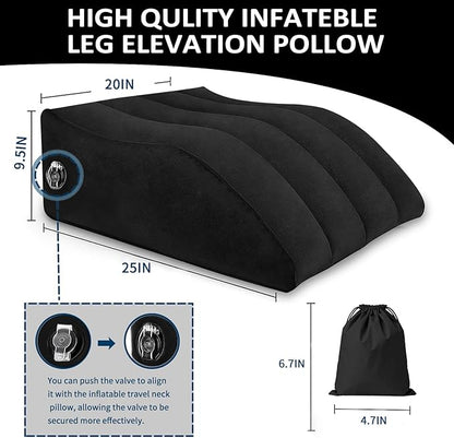 Inflatable Wedge Pillow for Leg Swelling – Leg Elevation Pillow for After Surgery & Circulation, Inflatable Leg Support Pillow with Adjustable Silk Sleep Mask for Travel,Reading,Bed & Sofa Comfort